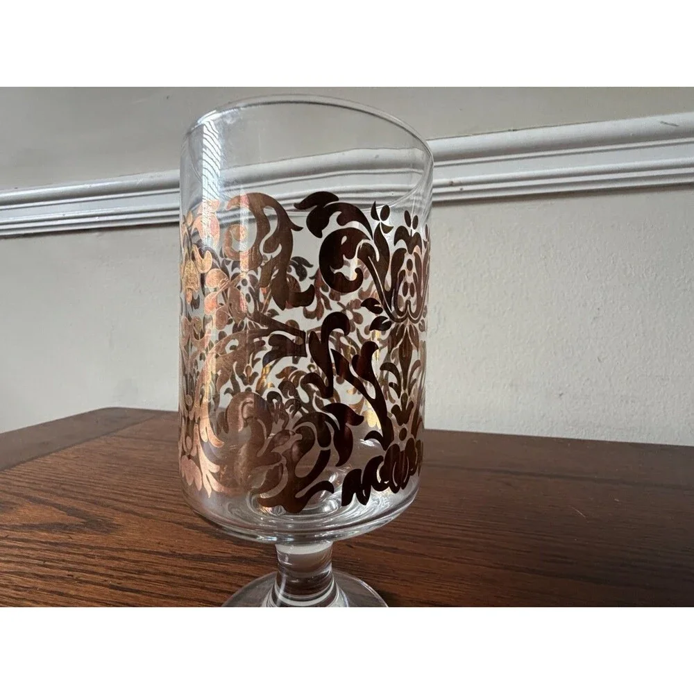 Target Gold Swirl Goblets 2007 Holiday Pedestal Glasses Brocade 16oz Set of 4